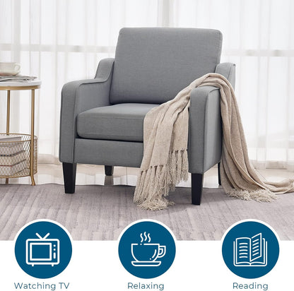 VINGLI Mid Century Modern Accent Chair, Light Grey Fabric Accent Chairs for Living Room Upholstered