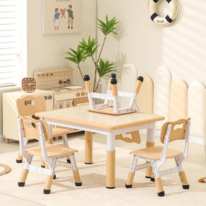 Height-Adjustable Kids Table and Chairs, 31.5''L x 23.6''W Toddler Table and 4 Chairs Set with