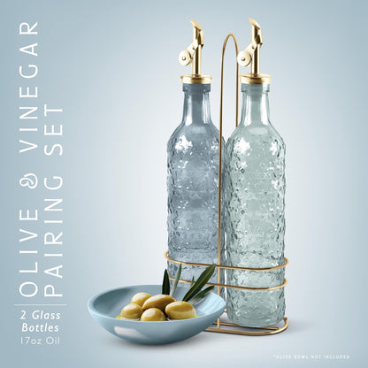 COOK WITH COLOR Glass Olive Oil Bottle Dispenser - 2 Pack- 17oz Oil and Vinegar Cruet - Olive Oil