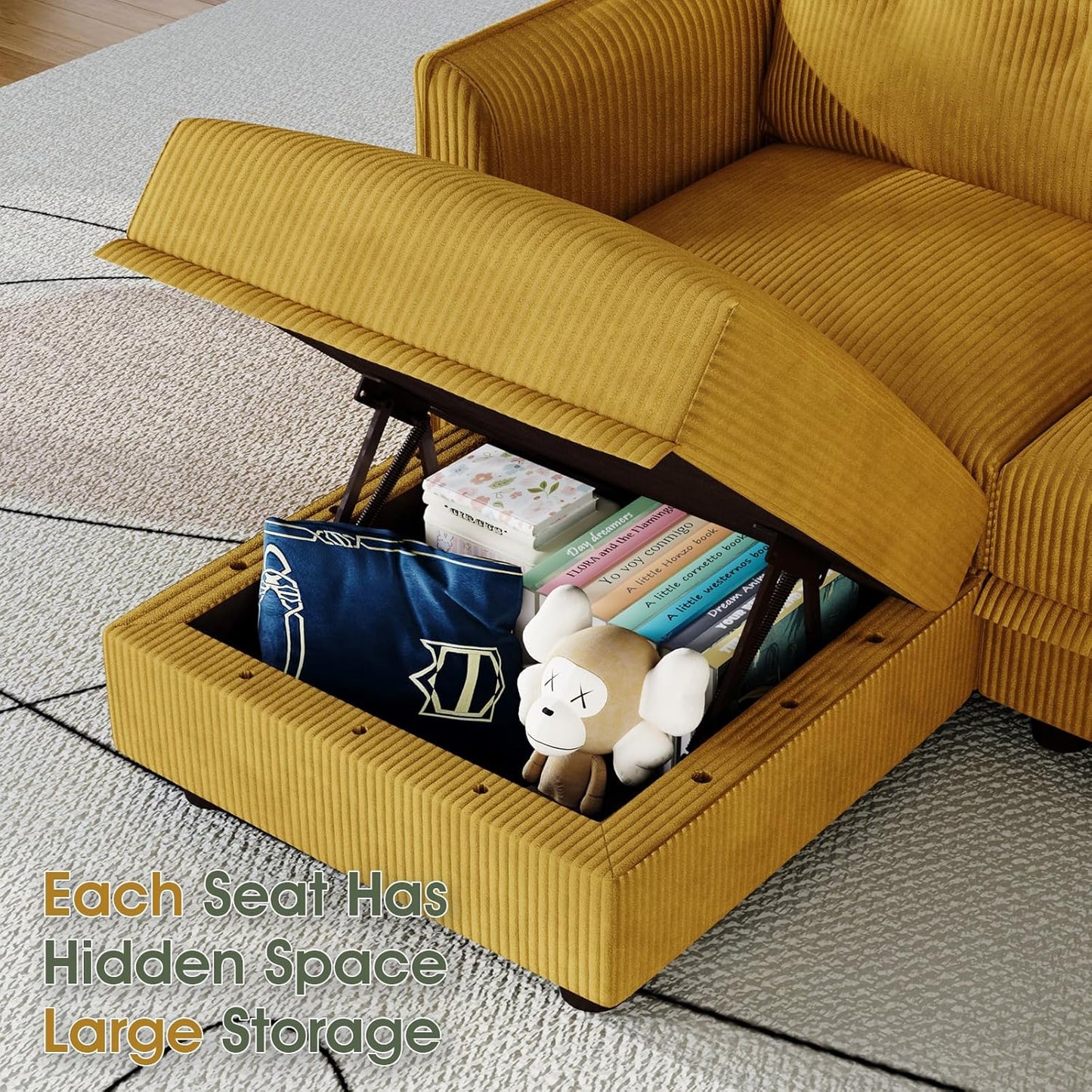 LLappuil Modular Sectional Sofa with Storage Seat, Corduroy Modular U Shaped Sectional Couch for