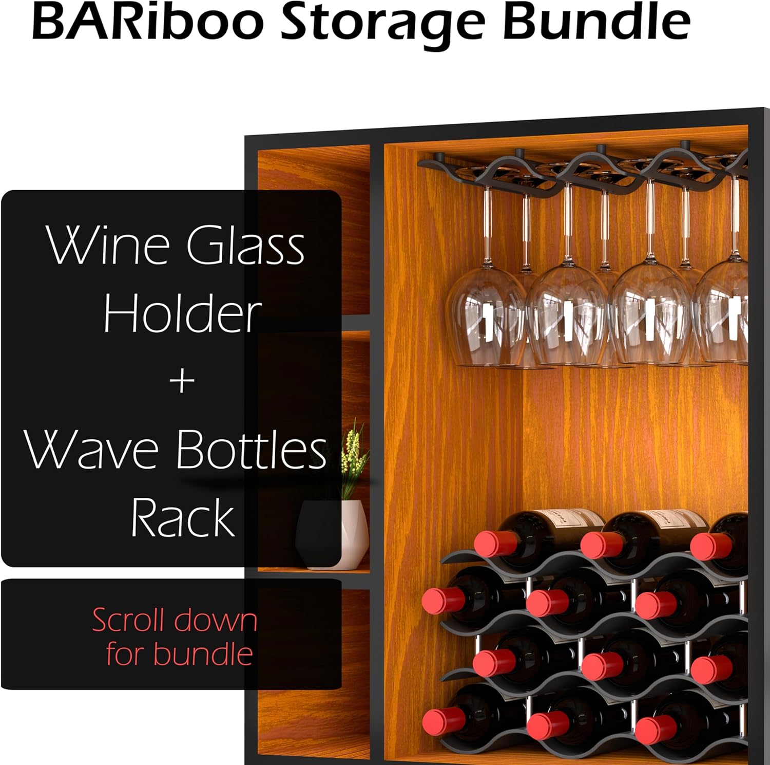 Bariboo Wine Glass Storage Case – Hang 8-12 Glasses on Your 18.7 x 9 x 1.7 In., Dust-Free Wine