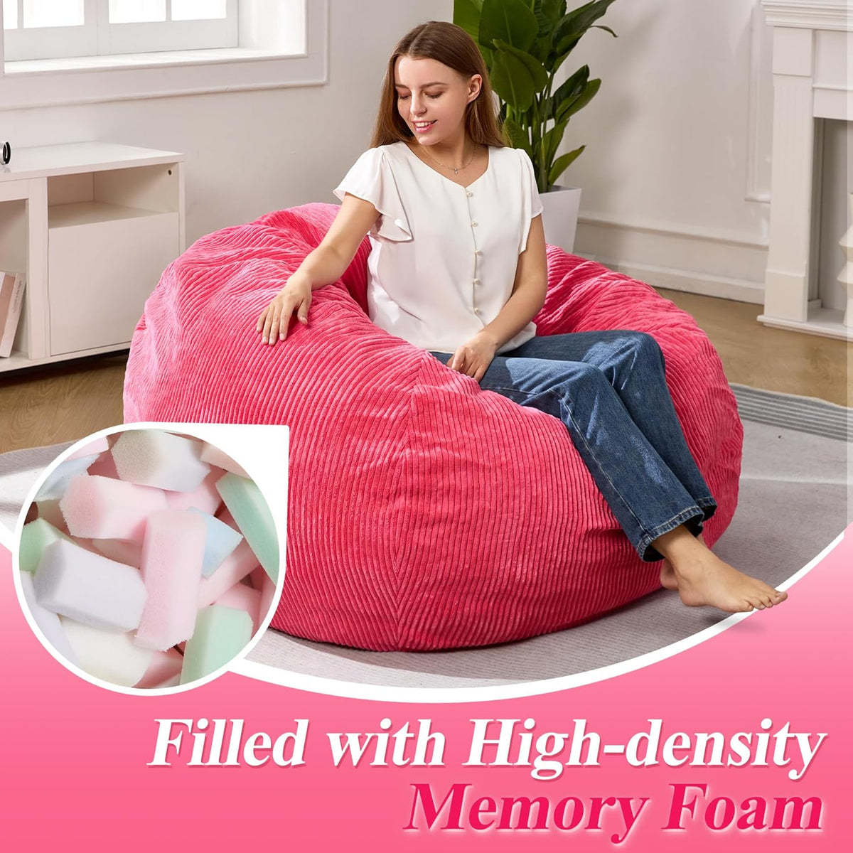 3.5FT Bean Bag Chairs Teardrop Bean Bag Chair for Adults Beanbag Chair with Memory Foam Filled