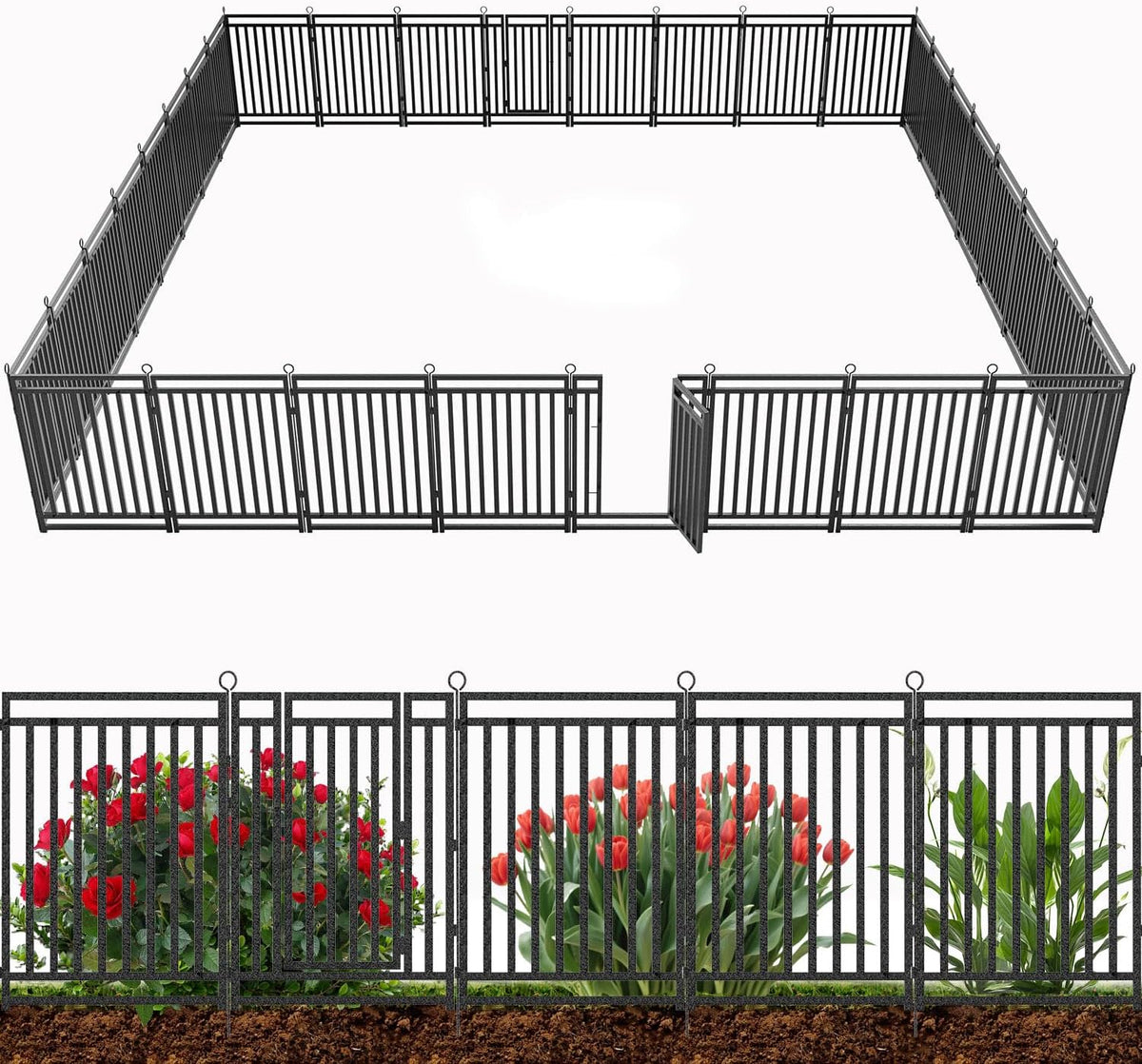 Decorative Garden Fence Large Dog Fence Outdoor for Yard, 72ft (L) × 40in (H), 28 Panels + 4 Gates