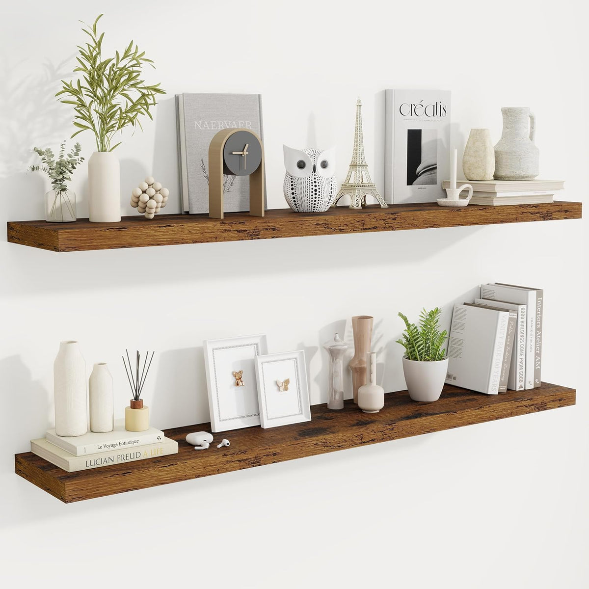 Fun Memories 55 Inch Fireplace Mantel Shelf -Long Floating Shelves, Deep Wall Mounted Farmhouse
