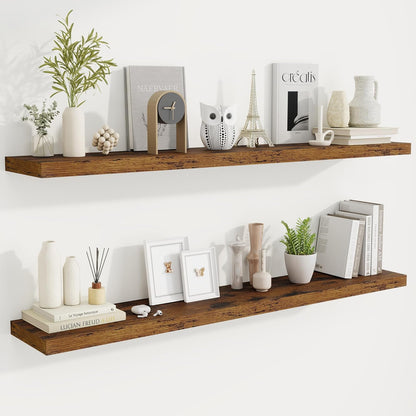 Fun Memories 55 Inch Fireplace Mantel Shelf -Long Floating Shelves, Deep Wall Mounted Farmhouse