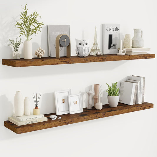 Fun Memories 55 Inch Fireplace Mantel Shelf -Long Floating Shelves, Deep Wall Mounted Farmhouse