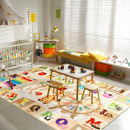 Kids Rugs for Playroom Washable, Educational and Fun Learning Rugs with ABC Alphabet Animals