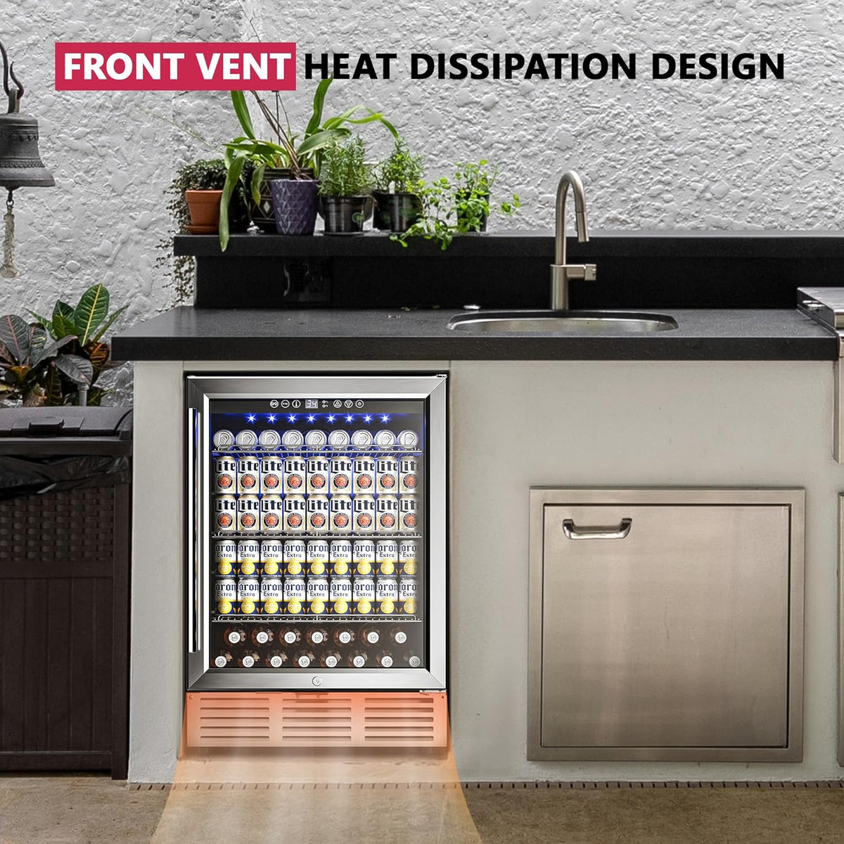 24 Inch Beverage Refrigerator, Beverage Cooler 180 Can Built-in Design, Under Counter Beer Fridge