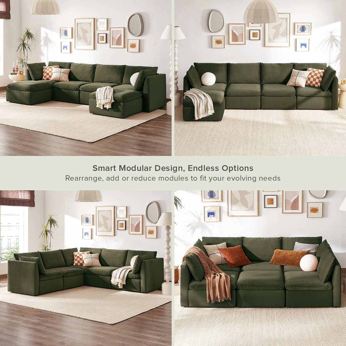 mopio Oversized Modular Sectional Sofa with Fully Removable Covers and Storage, Convertible U