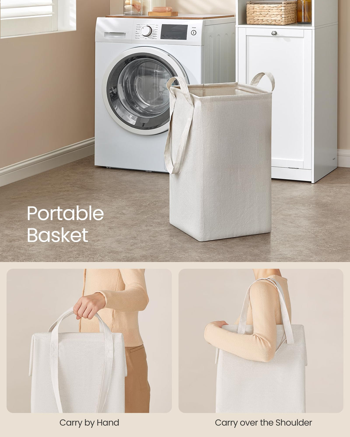 VASAGLE Tall Storage Cabinet, Storage Unit with Removable Laundry Basket, Compartment and Cabinet