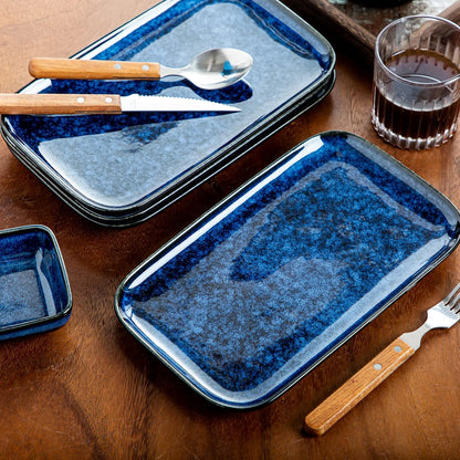vancasso Stern Serving Platters Set of 4, 11 Inches Rectangular Ceramic Serving Plates, Blue