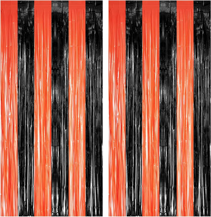 Black Orange Streamers Party Backdrop - GREATRIL Tinsel Fringe Curtain for Halloween