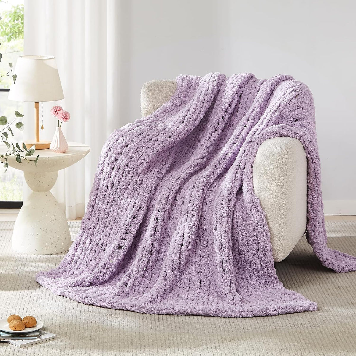 L Agusty Chunky Knit Blanket Throw: 72''x84'' Chenille Thick Knitted Throw Blanket for Bed, Couch