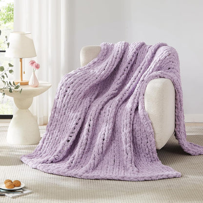 L Agusty Chunky Knit Blanket Throw: 72''x84'' Chenille Thick Knitted Throw Blanket for Bed, Couch