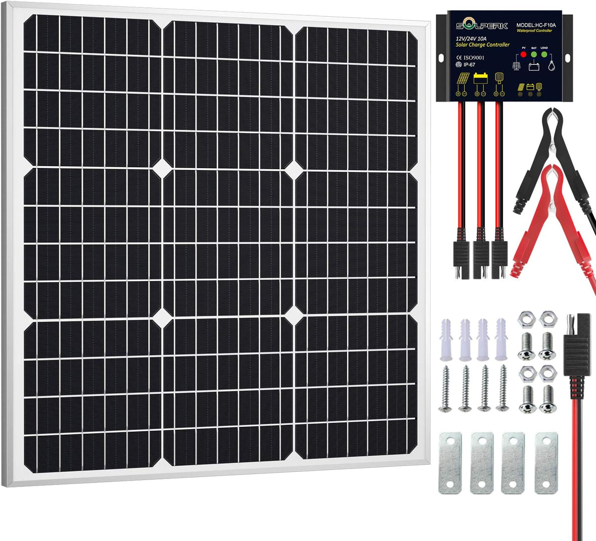 SOLPERK Solar Panel Kit 50W 12V, Solar Battery Trickle Charger Maintainer with Upgrade Waterproof