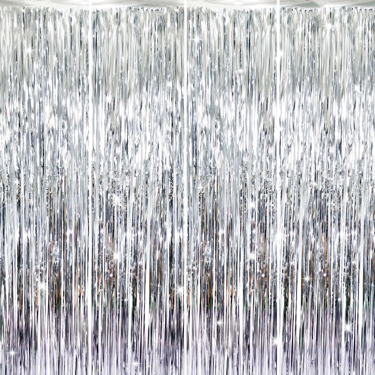 GOER 3.2 ft x 8.2 ft Metallic Tinsel Foil Fringe Curtains Party Photo Backdrop Party Streamers for