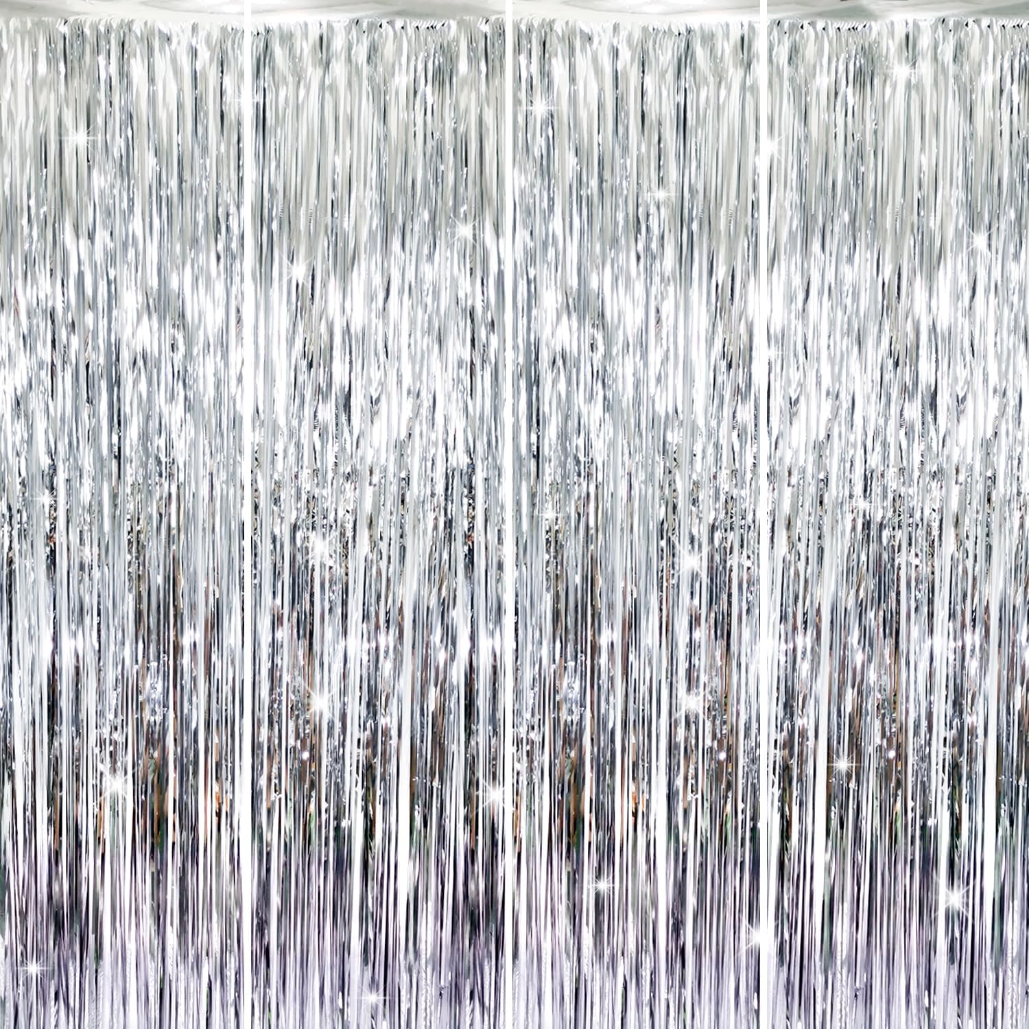 GOER 3.2 ft x 8.2 ft Metallic Tinsel Foil Fringe Curtains Party Photo Backdrop Party Streamers for