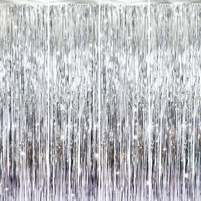 GOER 3.2 ft x 8.2 ft Metallic Tinsel Foil Fringe Curtains Party Photo Backdrop Party Streamers for