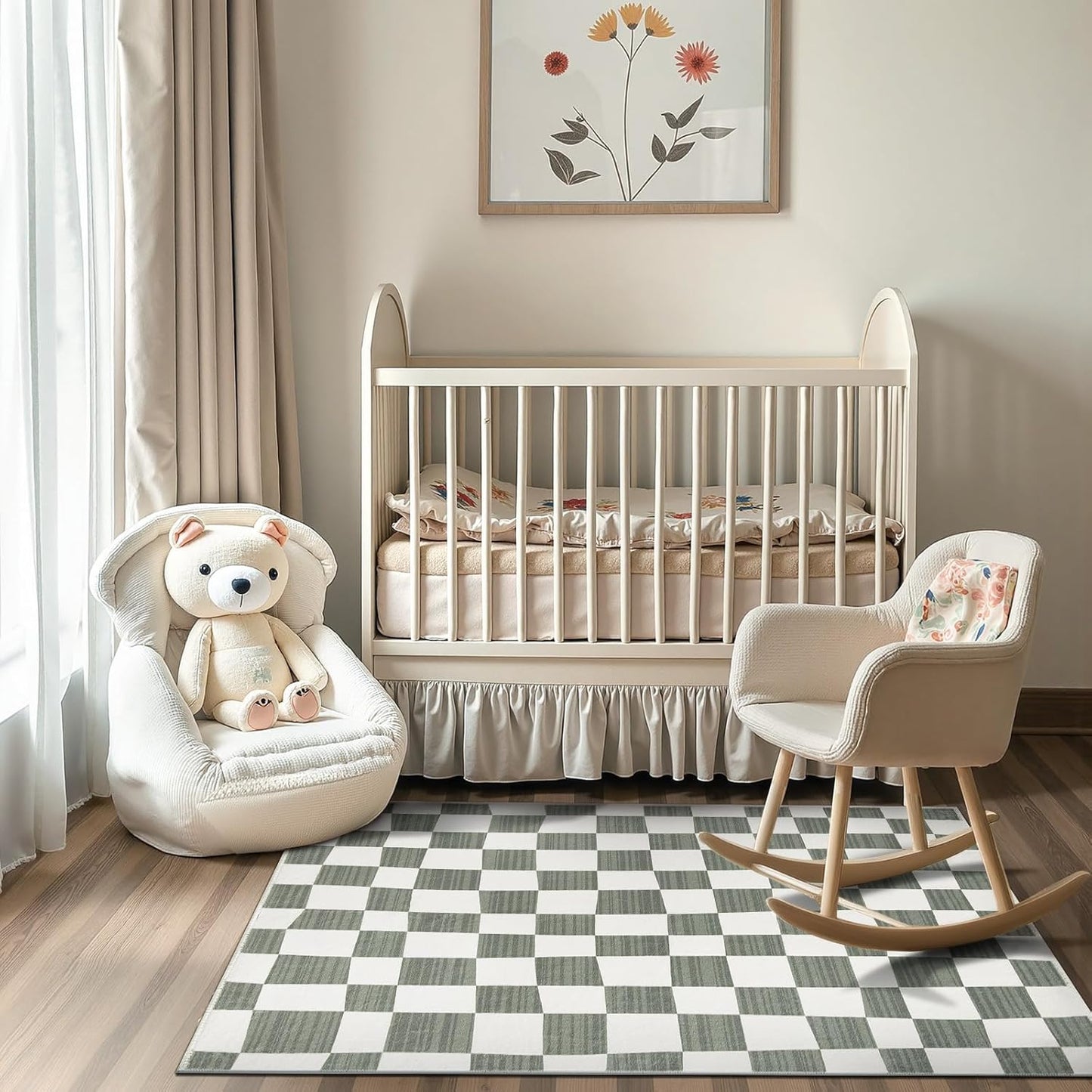 jinchan 3x5 Checkered Area Rugs for Kids Room - Machine Washable Soft Rug Modern Geometric Lattice