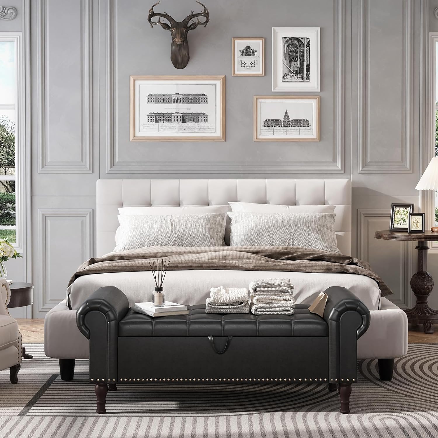 Apicizon 51”Storage Benches, Queen Size Faux Leather Bed Bench with Tufted Button, Upholstered