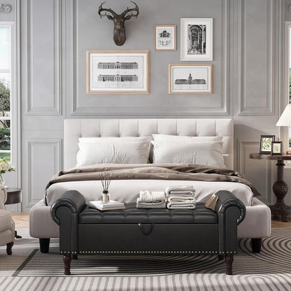 Apicizon 51”Storage Benches, Queen Size Faux Leather Bed Bench with Tufted Button, Upholstered