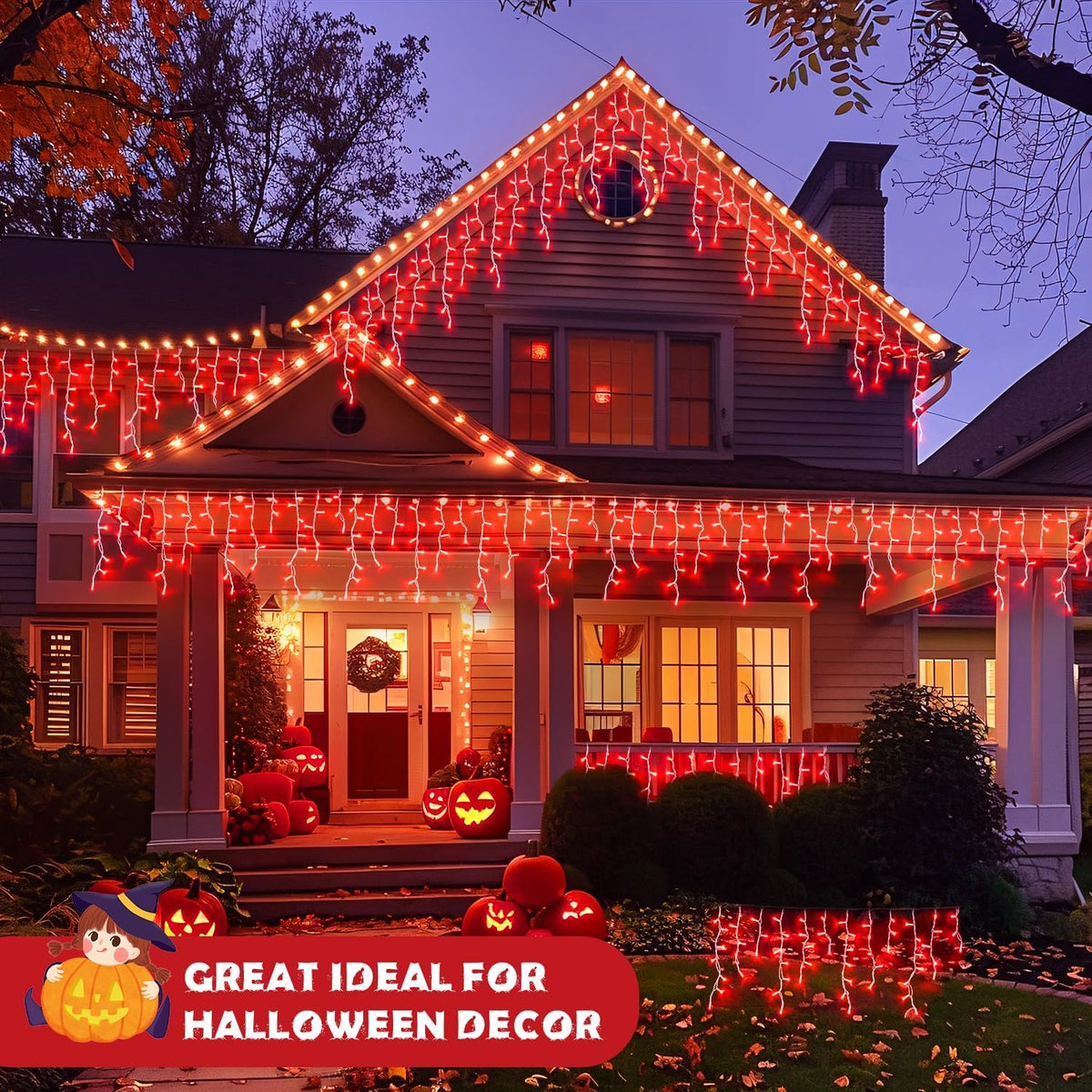 JMEXSUSS 400 LED Red Icicle Lights for Halloween Decor, Connectable Red Halloween Lights Indoor