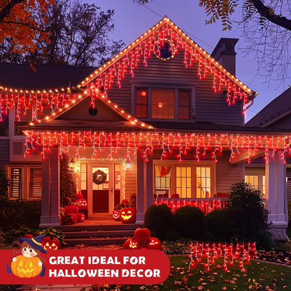 JMEXSUSS 400 LED Red Icicle Lights for Halloween Decor, Connectable Red Halloween Lights Indoor