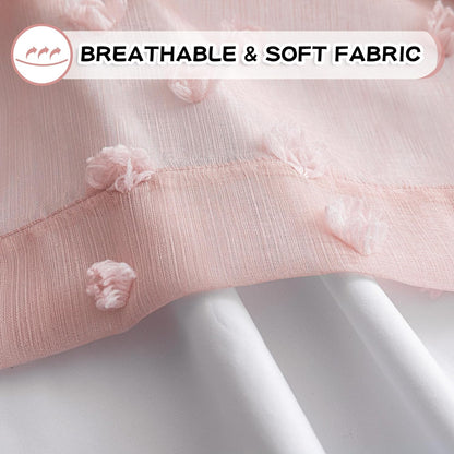 MYSKY HOME Blush Pink Pom Pom Blackout Curtains for Girls Bedroom 63 Inch Long 100% Room Darkening