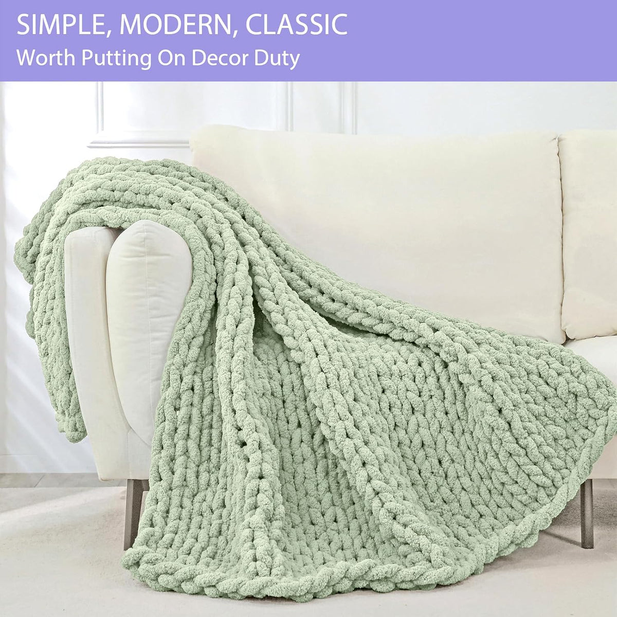 Bigacogo Chunky Knit Throw Blanket for Couch, 40x60 inches, 100% Hand Knitted with Thick Jumbo