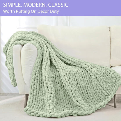 Bigacogo Chunky Knit Throw Blanket for Couch, 40x80 inches, 100% Hand Knitted with Thick Jumbo