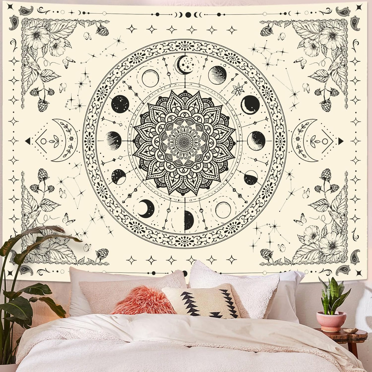 Lunerfex Mandala Moon Tapestry Boho Tapestry for Bedroom Black and White Tapestries Wall Hanging