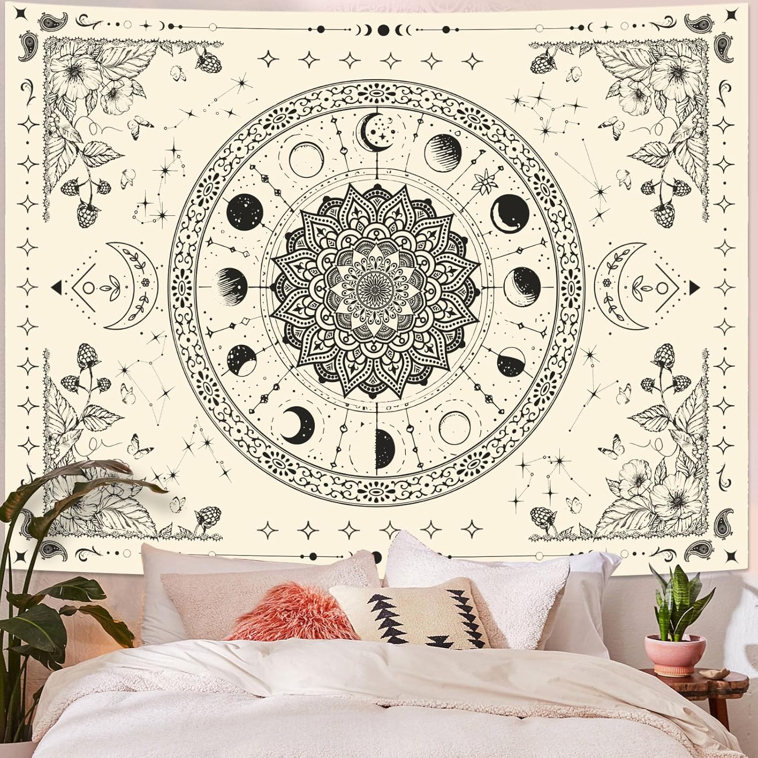 Lunerfex Mandala Moon Tapestry Boho Tapestry for Bedroom Black and White Tapestries Wall Hanging