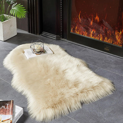 AMTOVO Faux Fur Rug, Beige Small Area Rug, Fluffy Sheepskin Rug, Fuzzy Ultra Soft 2 x 3 ft Shag