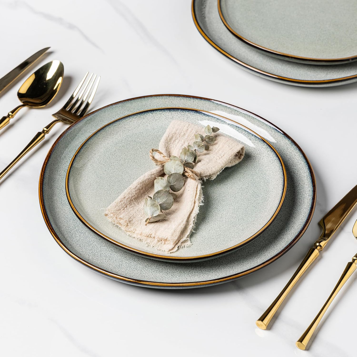 AmorArc Ceramic Dinnerware Sets,Handmade Reactive Glaze Stoneware Plates and Bowls Sets,Highly Chip