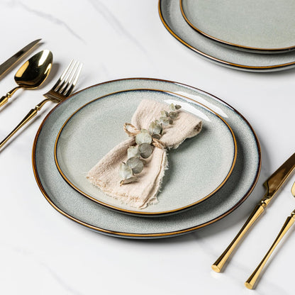 AmorArc Ceramic Dinnerware Sets,Handmade Reactive Glaze Stoneware Plates and Bowls Sets,Highly Chip