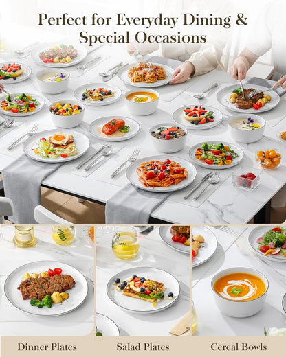 MALACASA 18 Pieces Gourmet Porcelain Dinnerware Sets, Premium Plates and Bowls Set, High-Fired