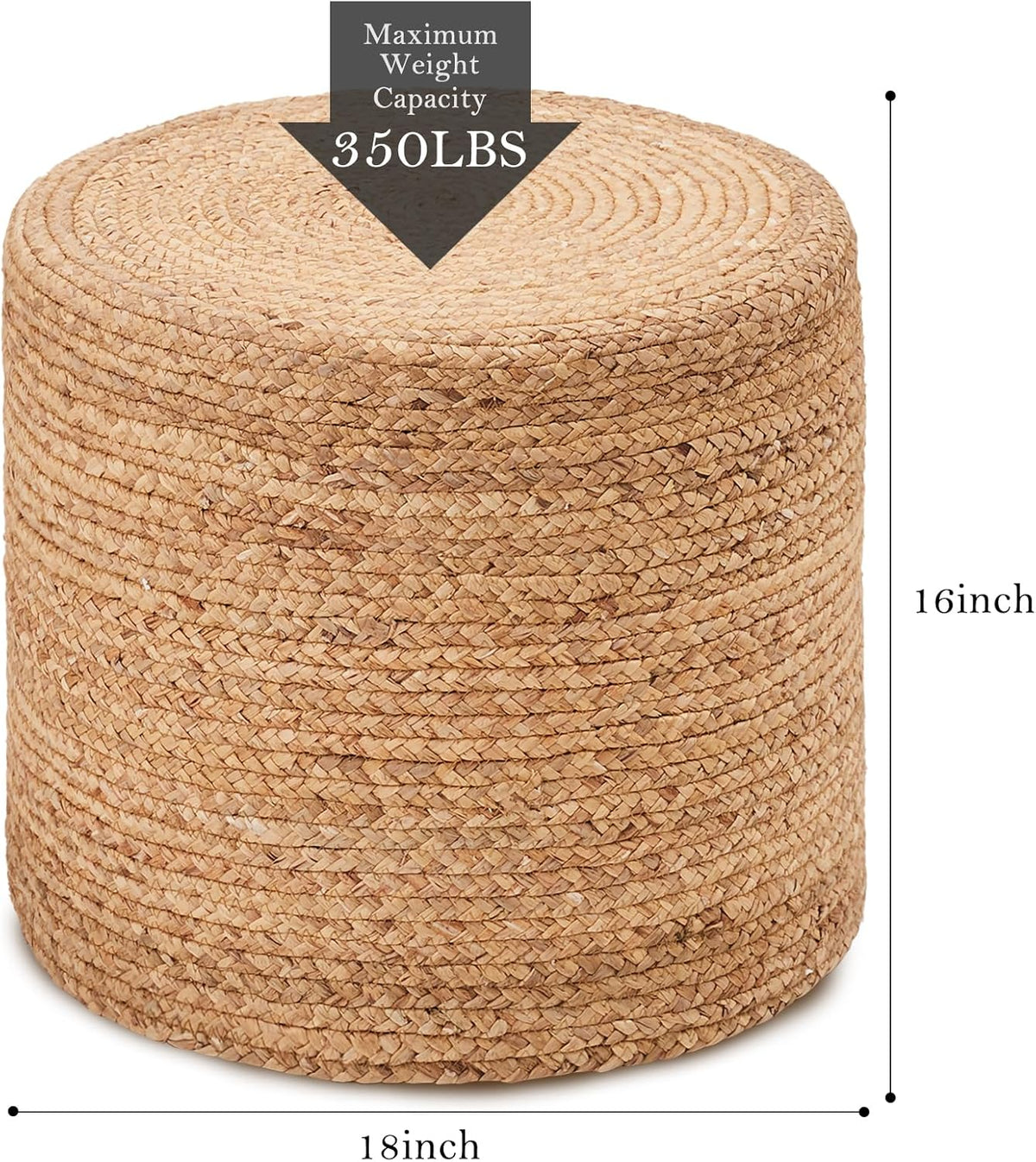 Wimarsbon 18'' Ottoman Pouf, Natural Braided Poof, Rustic Handweave Lounge Pouffe, Boho Footrest