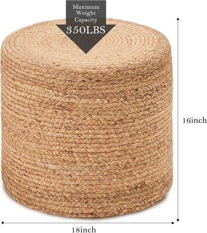 Wimarsbon 18'' Ottoman Pouf, Natural Braided Poof, Rustic Handweave Lounge Pouffe, Boho Footrest