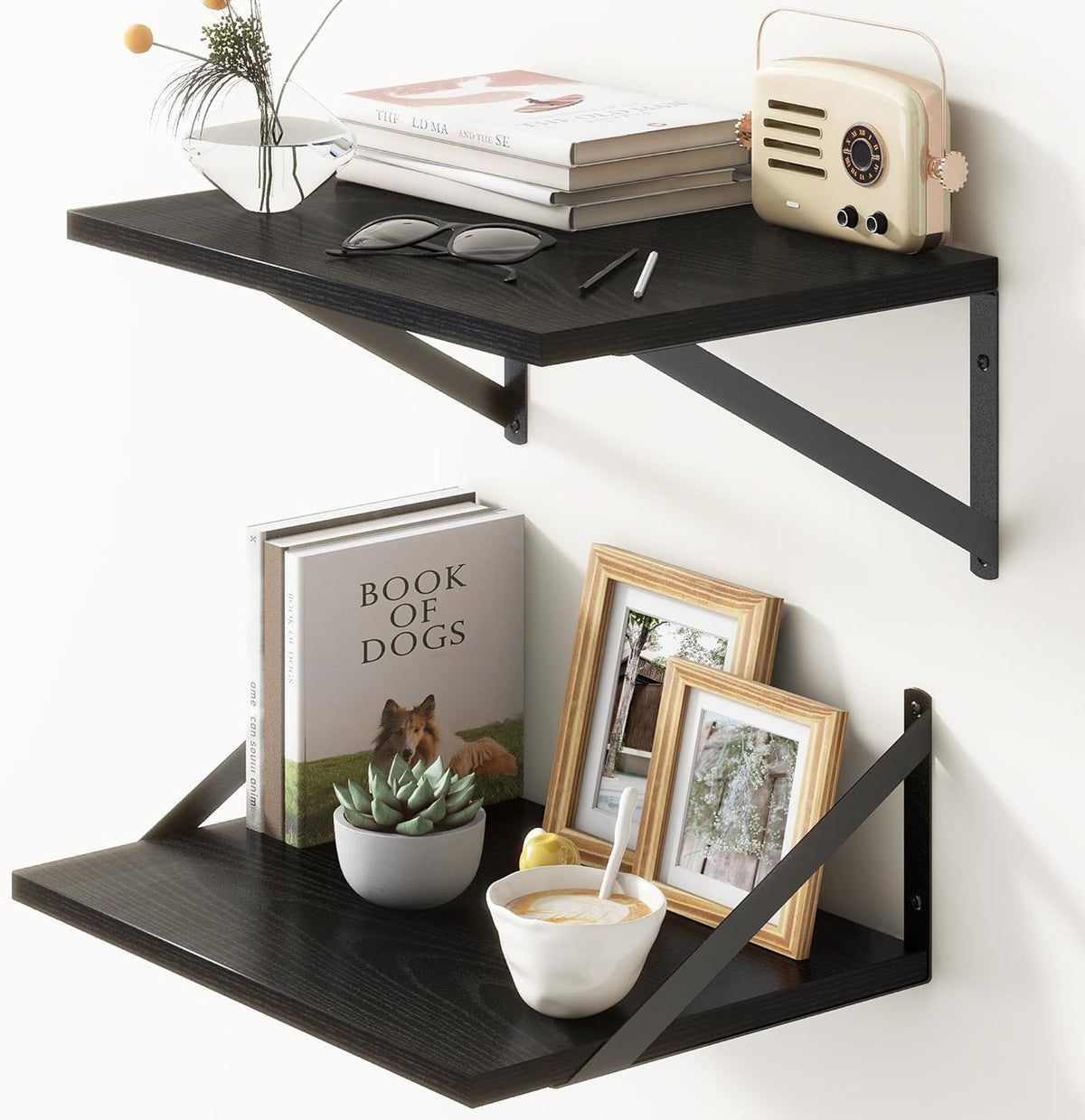 Fun Memories Deep Floating Shelves for Wall, 12 Inch Deep Black Floating Shelves Set of 2, 16" W x