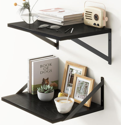 Fun Memories Deep Floating Shelves for Wall, 12 Inch Deep Black Floating Shelves Set of 2, 16" W x