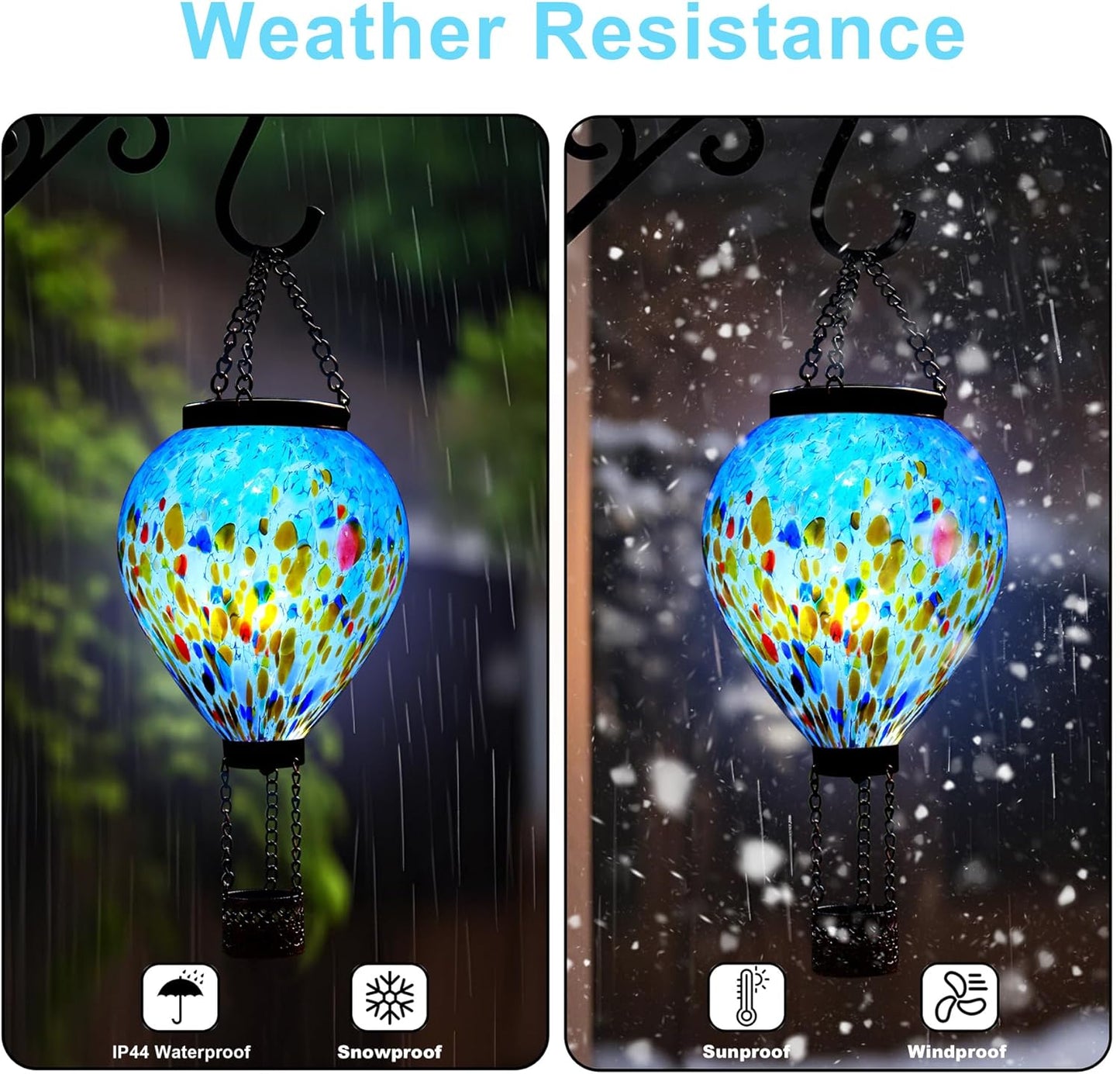 VOREEN Solar Hot Air Balloon Glass Lantern – Hand Blown Multicolor Glass Outdoor Hanging Light
