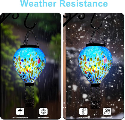 VOREEN Solar Hot Air Balloon Glass Lantern – Hand Blown Multicolor Glass Outdoor Hanging Light