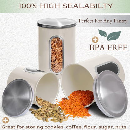 Moss & Stone 3-Piece Beige Canisters Sets For The Kitchen, Airtight Canister Set With See Through