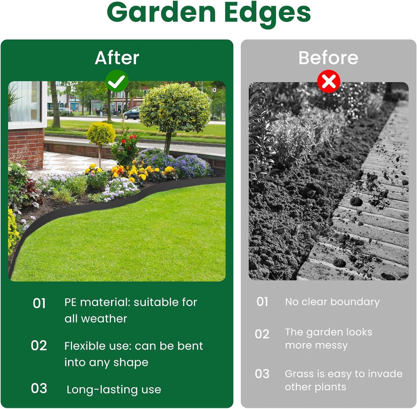 Landscape Edging, 40' 4" Tall Garden Edging with Scissors, Lawn Edging with 36 Garden Spikes and 2