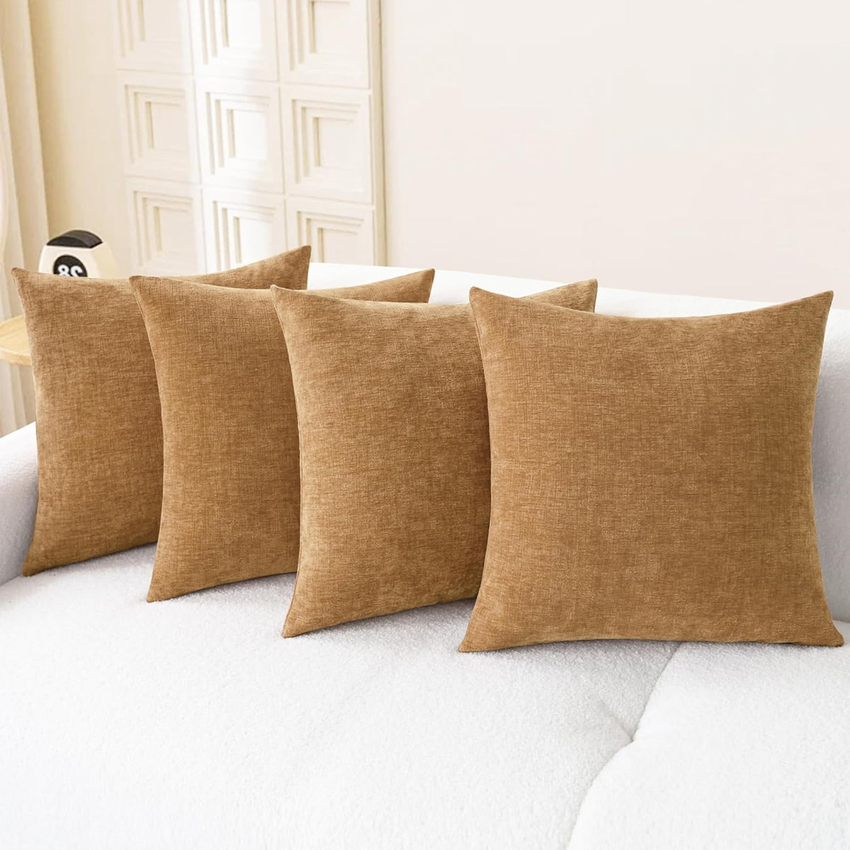 CaliTime Throw Pillow Covers Decorative 18 X 18 Inches Pack of 4 Cozy Chenille Cushion Cases for