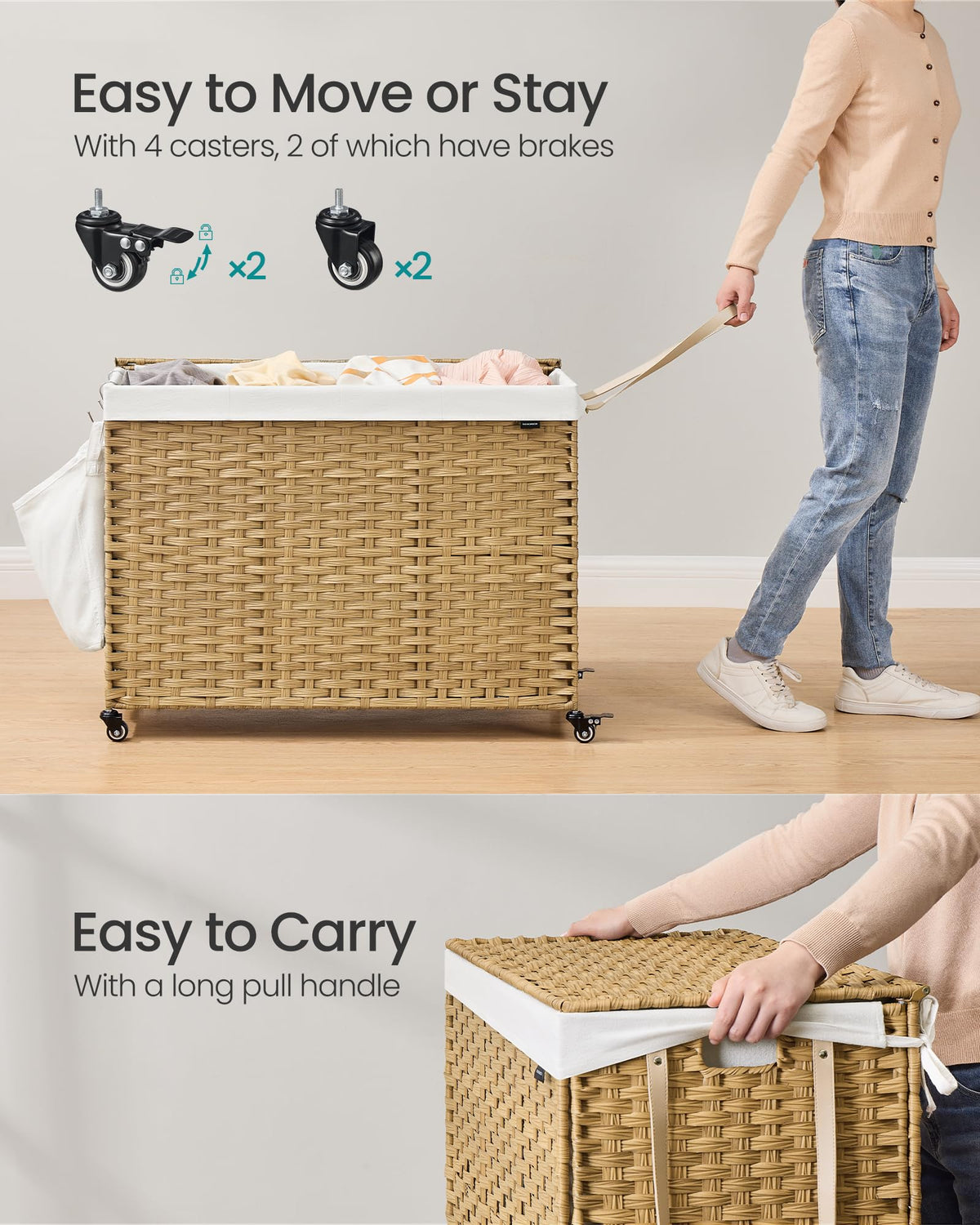 SONGMICS Laundry Hamper with Lid, 55.4 Gallons (210 L), Rolling Laundry Basket with Wheels