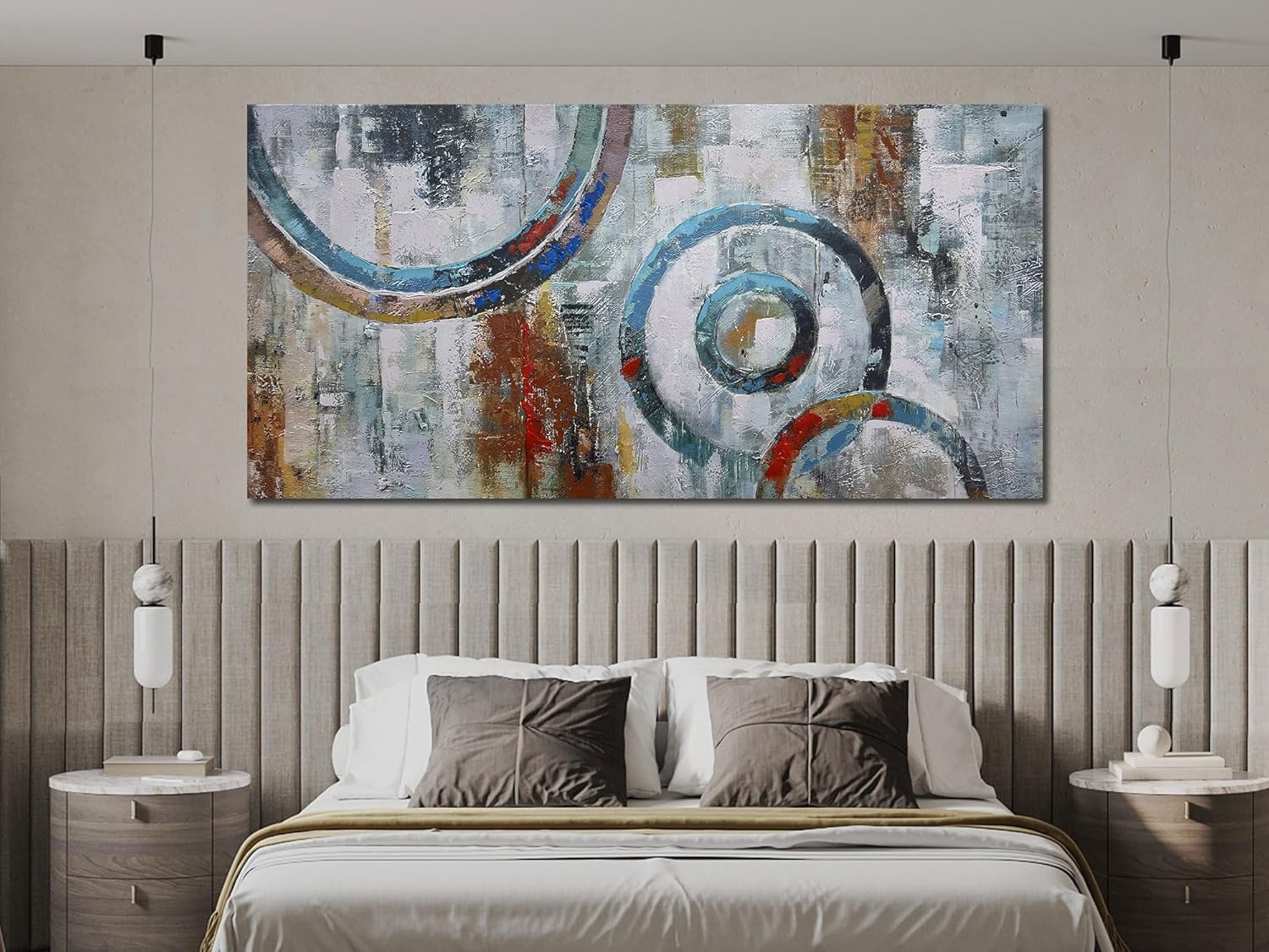 Arjun Abstract Wall Art Geometric Canvas Circle Block Painting Modern Grey Brown Picture Simple