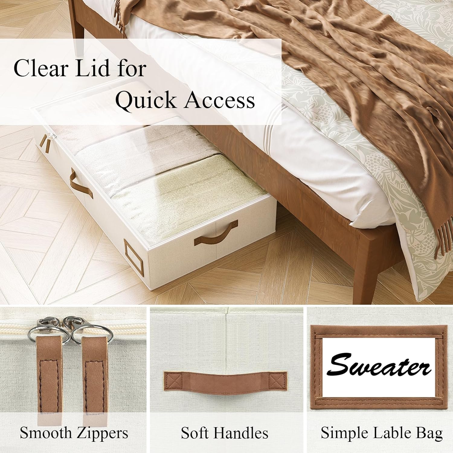 Under Bed Storage Containers, 2-Pack Underbed Storage Box, Collapsible Clothes Storage Bins with