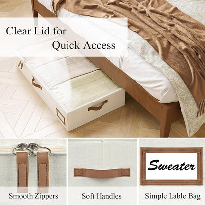 Under Bed Storage Containers, 2-Pack Underbed Storage Box, Collapsible Clothes Storage Bins with