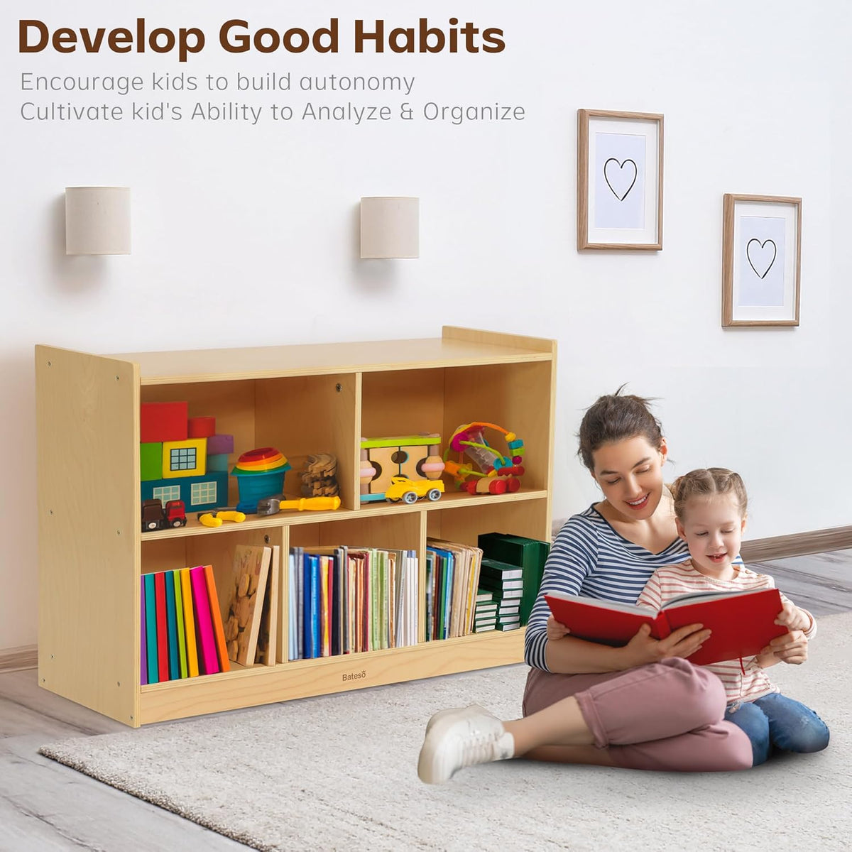 Toy Storage Organizer for Kids Room, Wooden Kids Bookshelf for Classroom, Cube Storage Organizer
